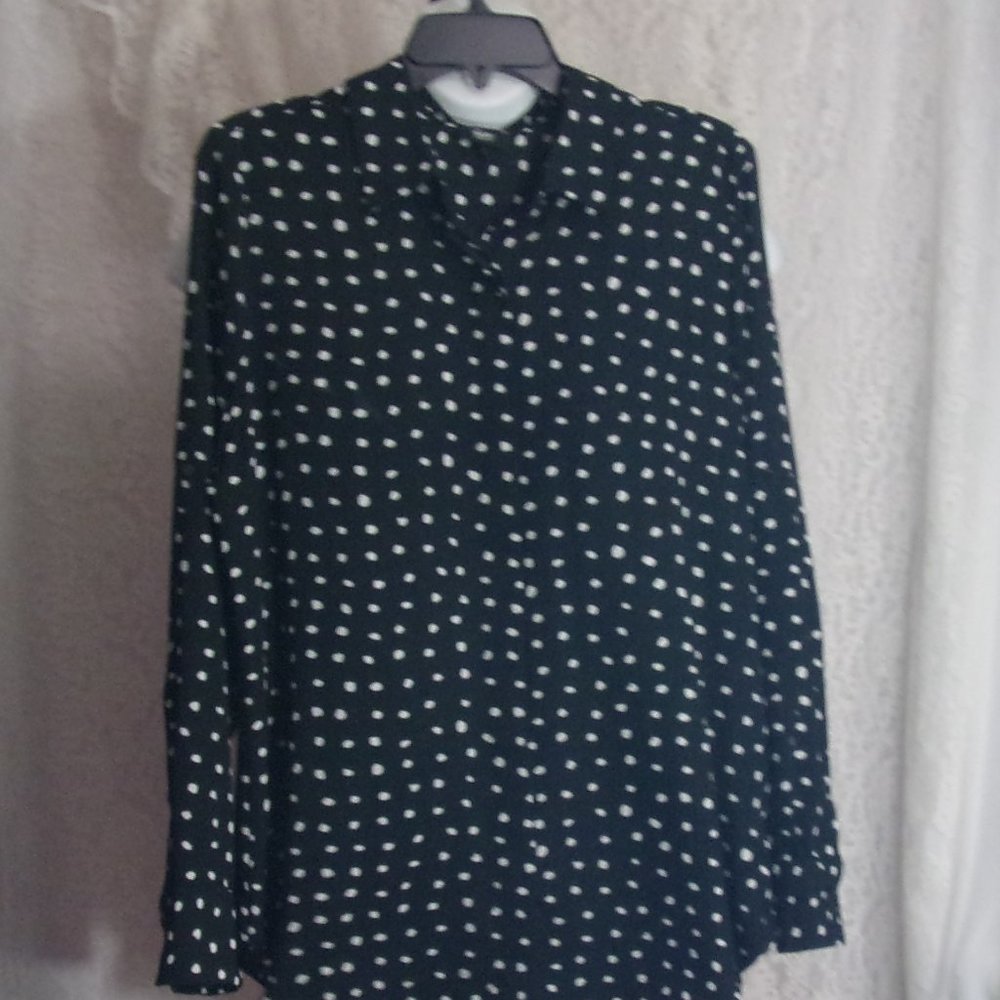 Classic Shirt Tunic Style Black White Polka Dots NWOT  Size XL